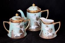 NIPPON - TEAPOT, CREAM & SUGAR TEA SET - HAND-PAINTED FLYING SNOW GEESE PATTERN picture