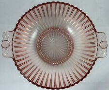 Anchor Hocking Queen Mary Pink Depression Glass Serving Bowl Handles Ribbed 10
