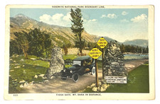 1922 Vtg Postcard Yosemite Boundary LIne Tioga Gate Mt Dana Old Car Spoke Wheels picture
