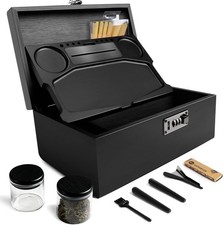 Extra Large Bamboo Stash Box W/ Combination Lock Smell Proof Tube & Jar Storage picture