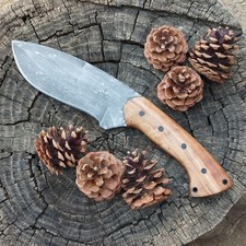 Knife 302 stonewashed 5160 steel spalted black cherry scales carbon fiber pins picture