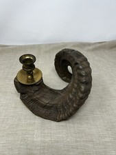 Vintage Ram's Horn Candle Stick Brass Holder Self Standing picture