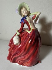 Royal Doulton Autumn Breezes HN 1934 Vintage Porcelain Figurine Red Dress Englan picture