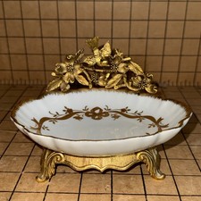 Vintage Matson Soap Dish Ormalu Bird Dogwood Hollywood Regency Gold Plated picture