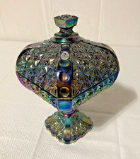Vtg HTF Fenton Amethyst Carnival Glass Pedastal Covered Candy Dish/Daisy Button picture