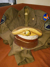 WWII US Army Air Forces Uniform Jacket Shirt & Service Cap w/ Insignia Patches picture