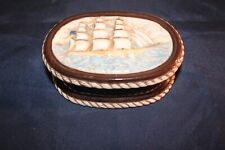 Vintage Ceramic Covered Trinket Box with Cutter Ship on Top Jewelry Box 6