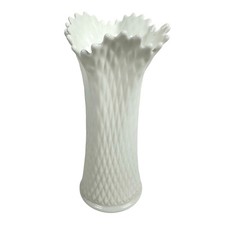 Westmoreland White Milk Glass Vintage Diamond Quilted Ruffled 12