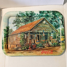 Vintage 1998 Coca Cola Metal Serving Tray The Old Saute Store Jeanne Mack Art   picture