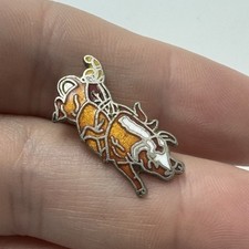 Bull Riding Rider Rodeo Lapel Pin Enamel Vintage Animal Cowboy picture