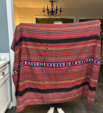 Vintage Guatemalan Mayan Handwoven Textile Tablecloth Red Stripes 65x48 picture