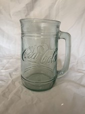 Vintage Coca-Cola Embossed Clear Green Glass Mug Stein green tint with Handle picture