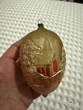 Antique German bumpy glass ornament church Oval Antique German Glass Ornament 4” picture