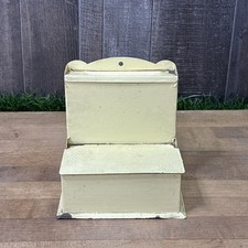 Vintage 1940s 50s Metal Wall Match Holder Butter Yellow Calendar Mfg Wichita KS picture