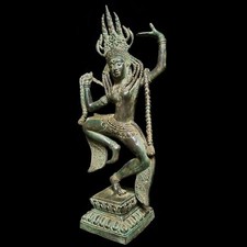 Khmer Bronze Apsara Dancing Goddess Statue 13.7