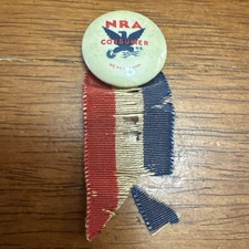 1930s NRA Blue Eagle Consumer Pin “We Do Our Part” w/ Ribbon picture