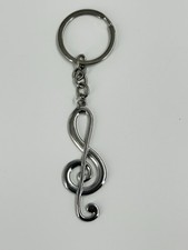 Polished Silver Tone MUSICAL NOTE Keychain Keyring Fob picture