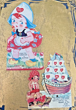 VTG 1930's Valentine Cards Set/2 Mechanical Pirate Girl and Dutch Girl Ephemera picture