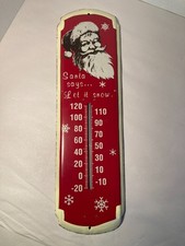 Vintage 1950s Santa Claus Let It Snow Metal Wall Thermometer Christmas 16