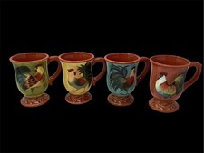 Vtg (4) Cracker Barrel Break of Dawn Susan Winget Rooster Terra Cotta Mugs picture