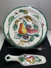 Vintage HPS Hand Painted Italy Marked Majolica 8 Piece Fruit Dessert Serving Set picture