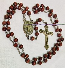 Restored Vintage Catholic Rosary Miraculous Medal Wooden Beads picture