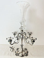 Antique Silverplate 5 Arm Epergne Candelabra Interchangeable Glass Trumpet 25
