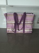 31 Thirty-One Bags - Organizing Zip Top Utility Tote Bag - Plum Stripe picture