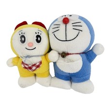 Vintage 1990s NTT Original Doraemon & Dorami Holding Hands 7” Standing Plush HTF picture