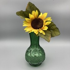 VTG Fenton Green Ruffled Crimped Edge Round Bowl Hobnail Glass Footed Vase picture
