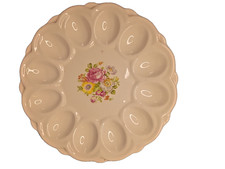 Vintage E&R American Artware Deviled Egg Plate 12 Well Ceramic Floral Serving picture