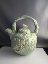 Green Pottery Teapot With Leaves signed P.Green picture