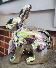 New Isaac Mizrahi  New York Plated Balloon Look Rabbit/ Bunny Statue 2x picture
