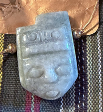 Jades S.A. Genuine Guatemalan Jadeite Maya Face Pendant Gold Filled Necklace picture