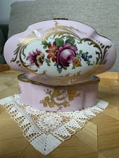 Antique French Limoges Hand Painted Porcelain Floral Pink Trinket Box. picture