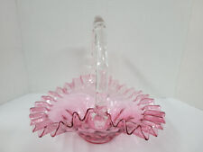 Vintage Fenton Pink Opalescent Ruffled Edge with Clear Handle Basket picture