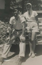 c.1940's Young Couple Romance Car Hood Vintage Photograph picture