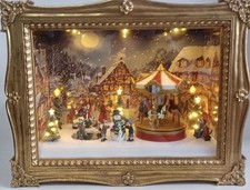 Martha Stewart Framed Christmas Village Scene With Carousel Musical Light Up Box picture
