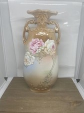 Vintage Victoria Czechoslovkia Crown Mark Luster Ware Vase Floral Rose Gold picture