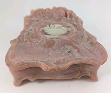Vintage Incolay Stone Bathing Doves Bird Jewelry Trinket Box Hinged Pink Storage picture