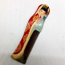 Vintage Wooden Hand Painted Japanese Geisha Girl Comb Collectible picture