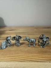 Mini Pewter Animal Figurines. Elephants, Mouse Fox. Lot Of 4 picture