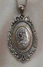 Striking Festooned Fluted Two Toned St. Christopher Medal Silvertne Necklace picture