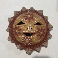 VTG Mexican Handcrafted Terracotta Sun Face Wall Hanging Plaque Folk Art 10” Sol picture