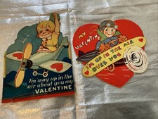 Vintage My Valentine Up  Air Over You Airplane Pilot 4.5x4.5