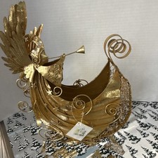 Vintage Pacific Rim Gold Metal Angel Stars Christmas Decor Basket, Vintage NWT picture