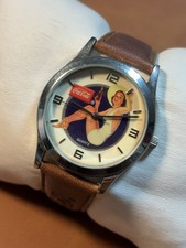 Vintage Coca-Cola Quartz Watch Silver Tone 37mm Leather Band Wristwatch Runs picture