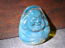Premium Natural Hand Carved Dominican Clear Sky Blue Amber Buddha Gautama 40mm picture