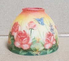 Vtg Reverse Painted Glass Fairy Lamp Shade Floral Roses Butterfly 4.5” Fitter picture