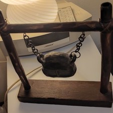 Vintage Burmese Bronze Elephant Bell on Wooden Stand Temple Altar Gong Rutic picture